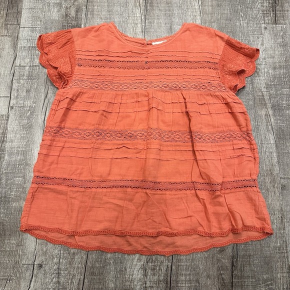 Sundance Aria Embroidered Lace Blouse Cap Sleeves Women's Size Small Coral - Picture 1 of 9